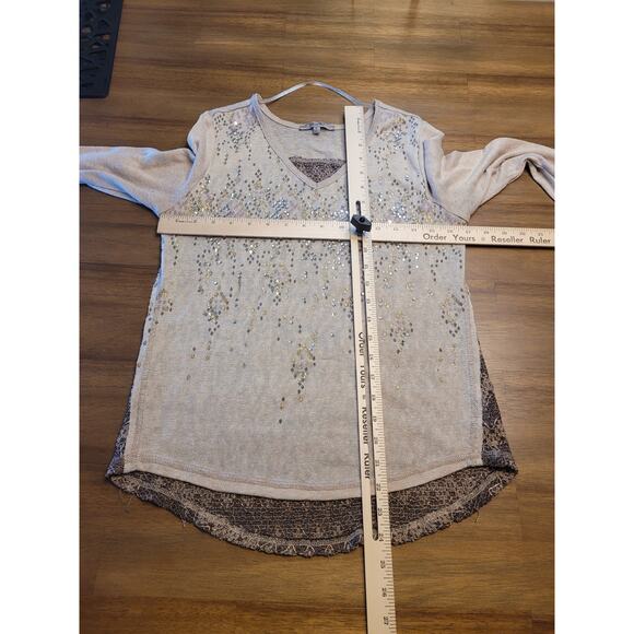 Y2K 2000s Glam Miss Me Beige Lace Back Sequin Beaded Top S Festival Going Out - Picture 8 of 9